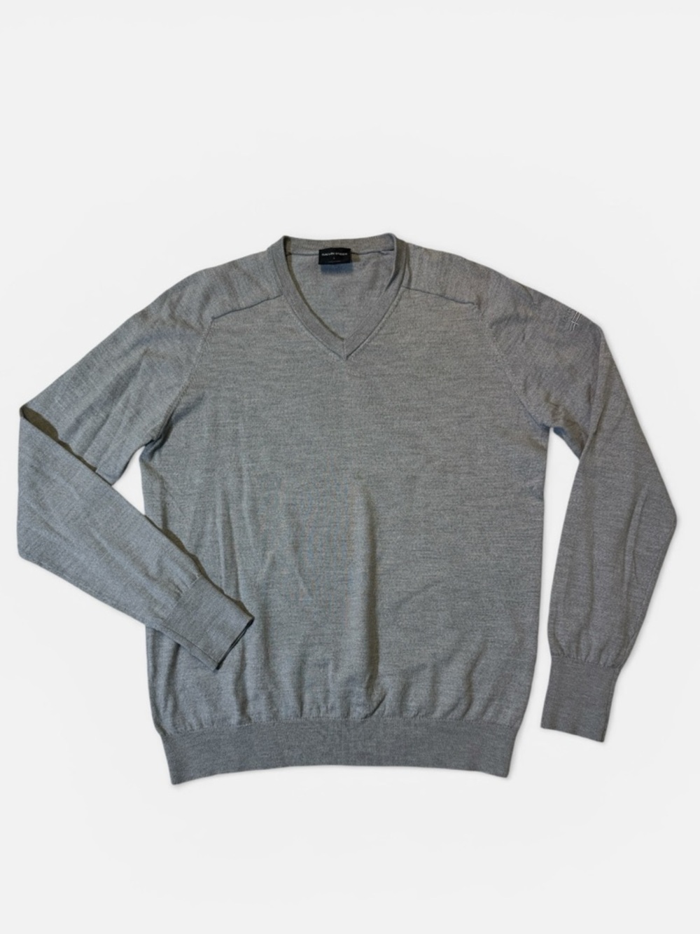 Galvin Green mens L Large gray solid 100% merino wool v-neck sweater EUC
